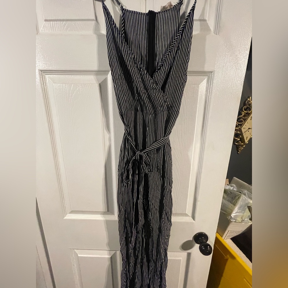 Hem & Thread Black and White Striped jumpsuit